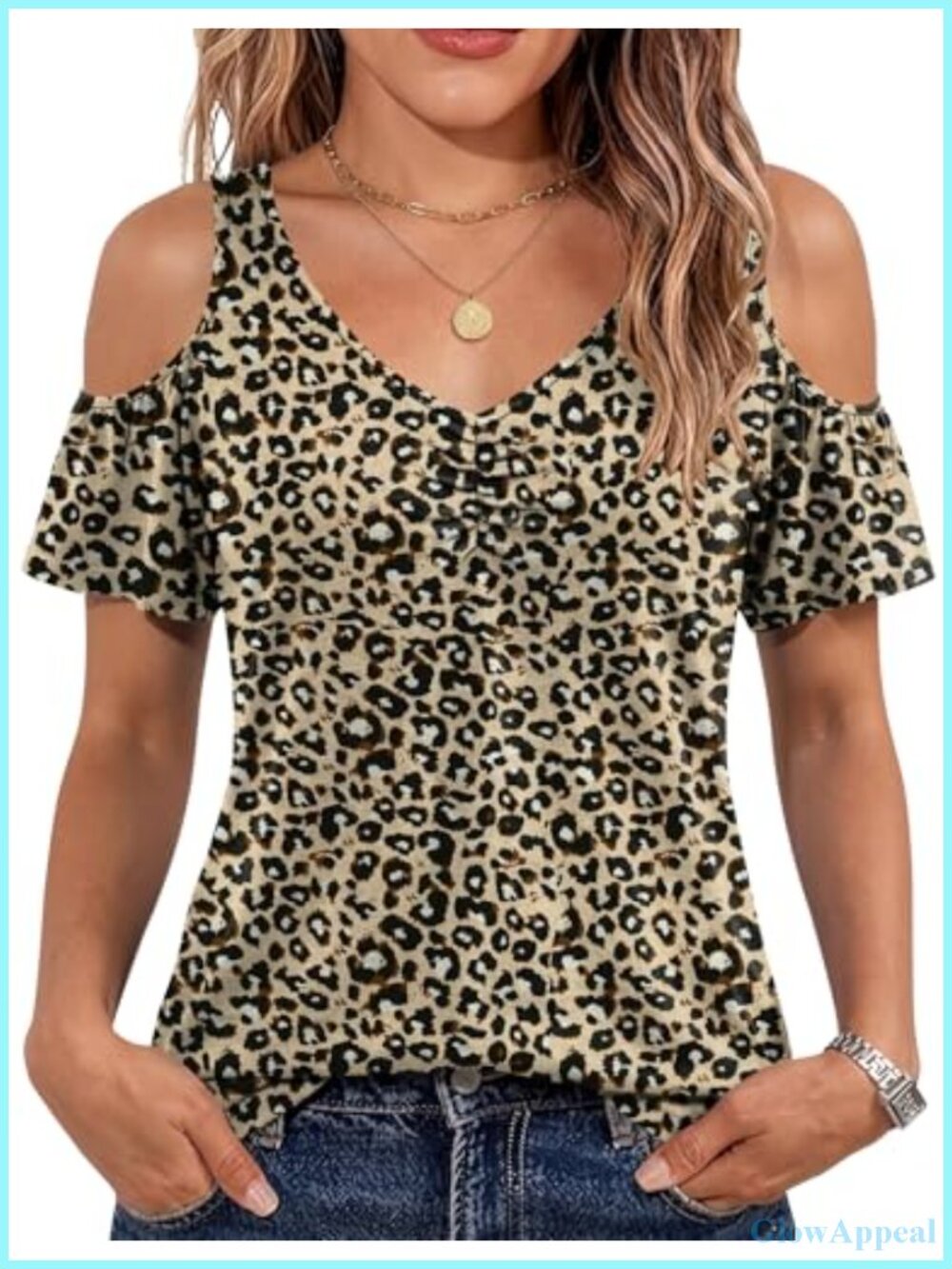 Cold Shoulder V-Neck Ruffle Short Sleeve Blouse Tunic Top